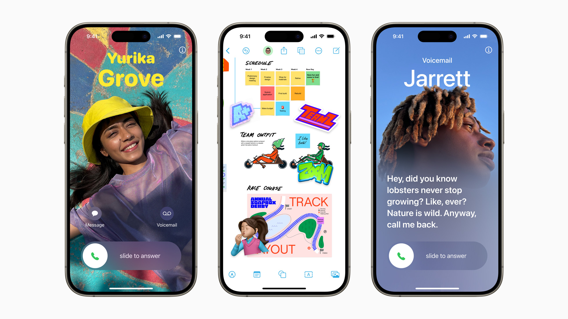 iOS 17 - Contact Posters - a new stickers experience, Live Voicemail, and more.