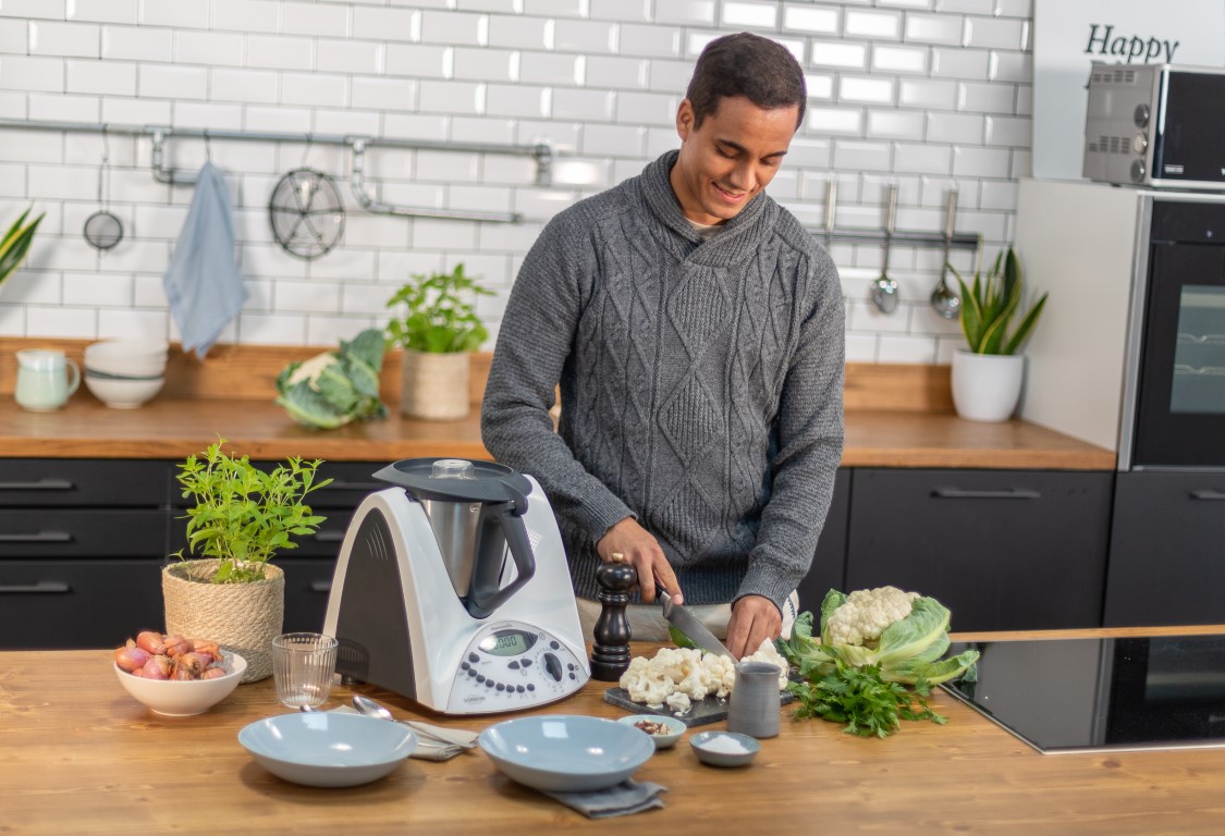 Refurbished Thermomix being used for soup preparation