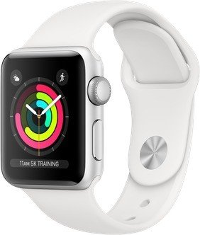 Apple Watch Series 3 2017 38 mm Aluminium GPS silber Sportarmband weiB 185 jetzt 30 Tage Ruckgaberecht