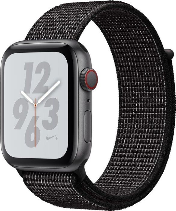 Apple Watch Series 4 2018 44 mm Aluminium Nike GPS Cellular grijs Geweven sportbandje zwart 186 Nu met een Proefperiode van 30 Dagen