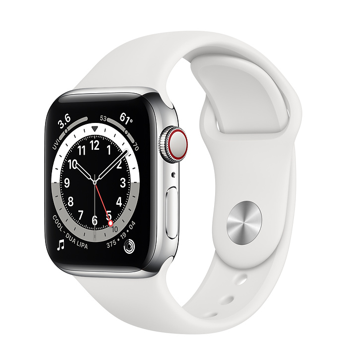 Apple Watch Series 6 Edelstahl 44 mm 2020 silber Sportarmband weiB 353 jetzt 30 Tage Ruckgaberecht