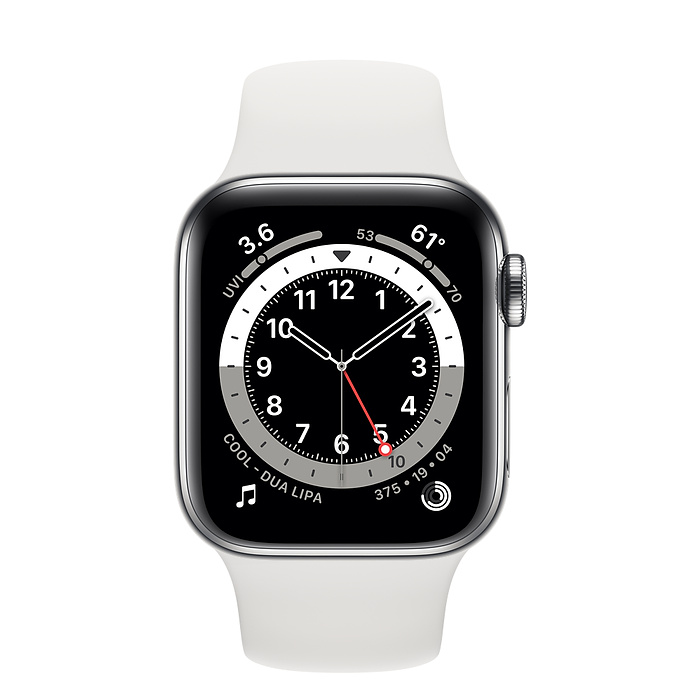 Apple Watch Series 6 Edelstahl 44 mm 2020 silber Sportarmband weiB 353 jetzt 30 Tage Ruckgaberecht